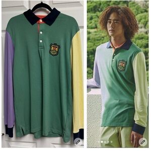 Brooks Brothers Rugby Polo Shirt Mens L Slim Fit Color Block Crest Long Sleeve